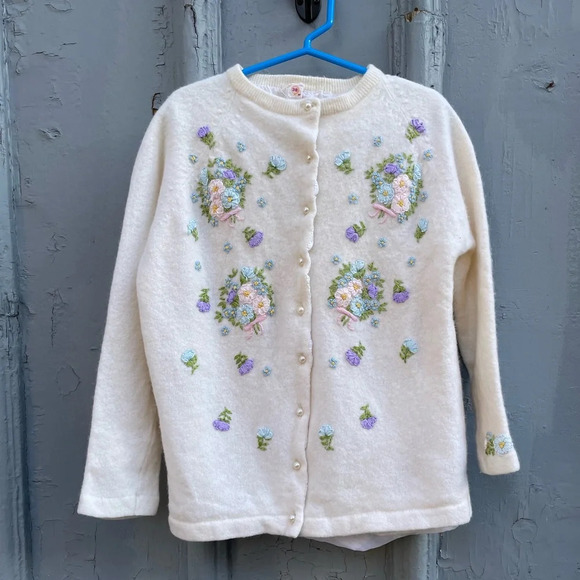 Vintage  Simpsons Appliqué Lambswool Angora Cardigan Sweater, 2-3 years old - Picture 1 of 10
